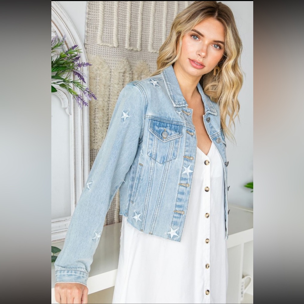 Star embroidered denim jacket